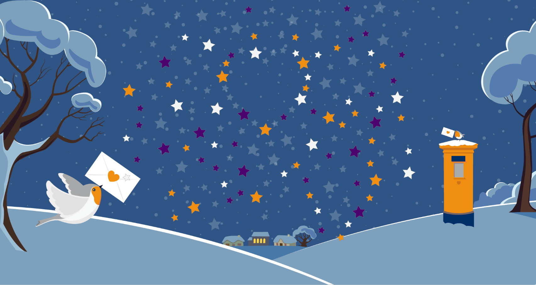 Illustration of stars in a heart shape in the sky