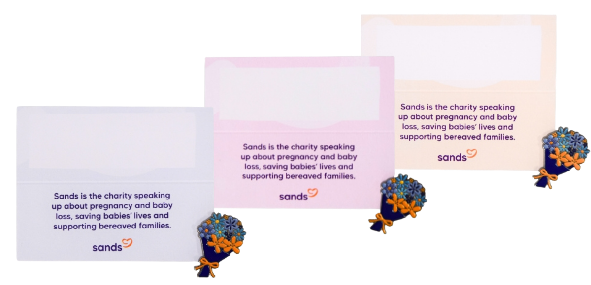 wedding favour cards in 3 colours. Pale orange, pink and blue. With floral bouquet token to accompany.