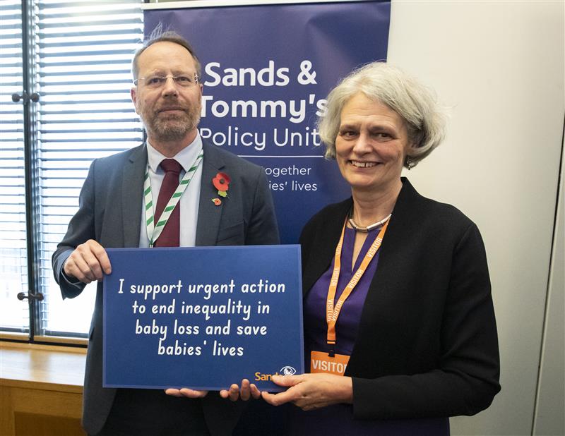 Image of Andy MacNae MP and Clea Harmer, Sands CEO at the Sands and Tommys joint event in parliament