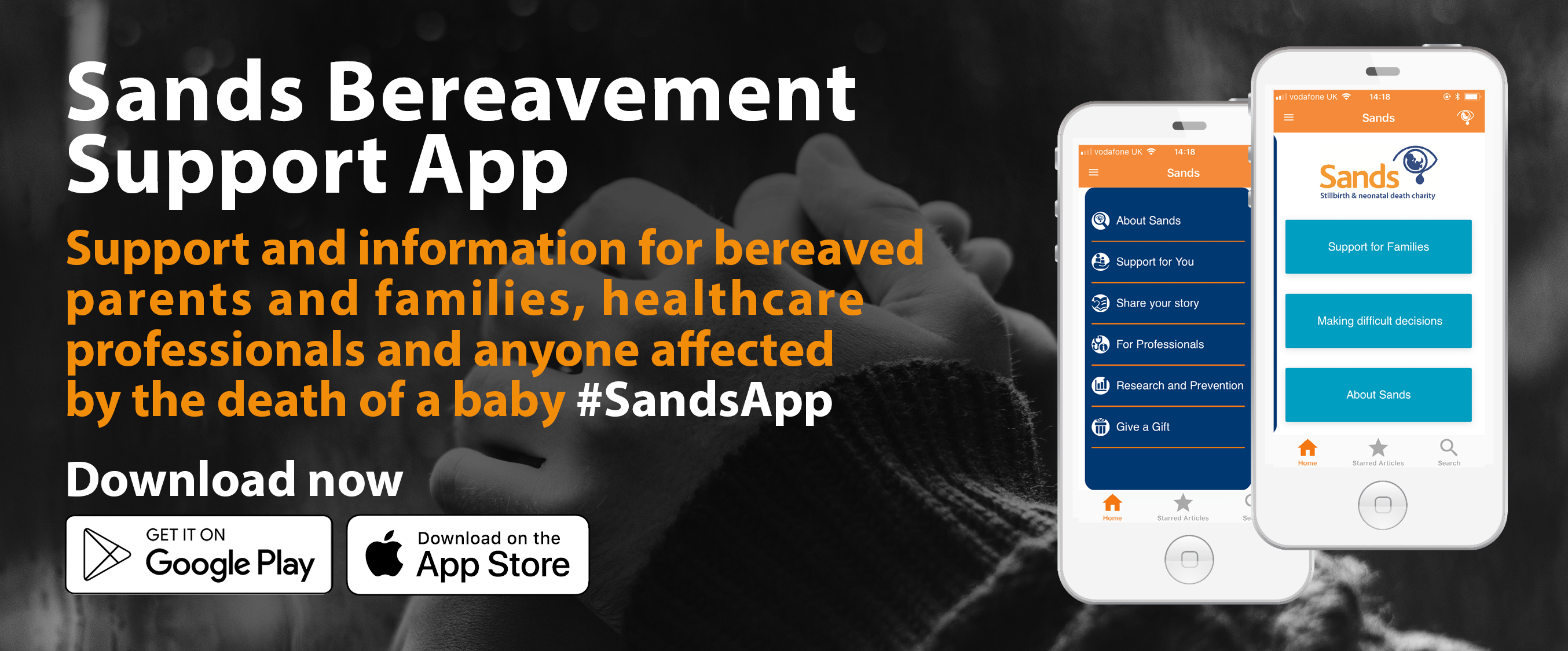 The email announcement banner for the Bereavement Support App