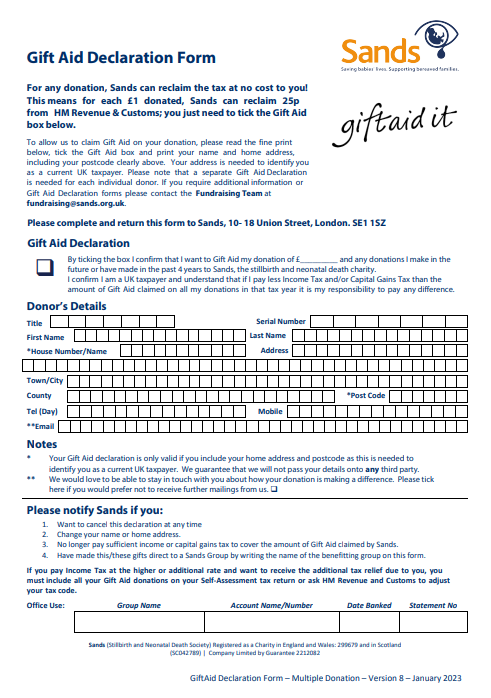 Image showing the gift aid form