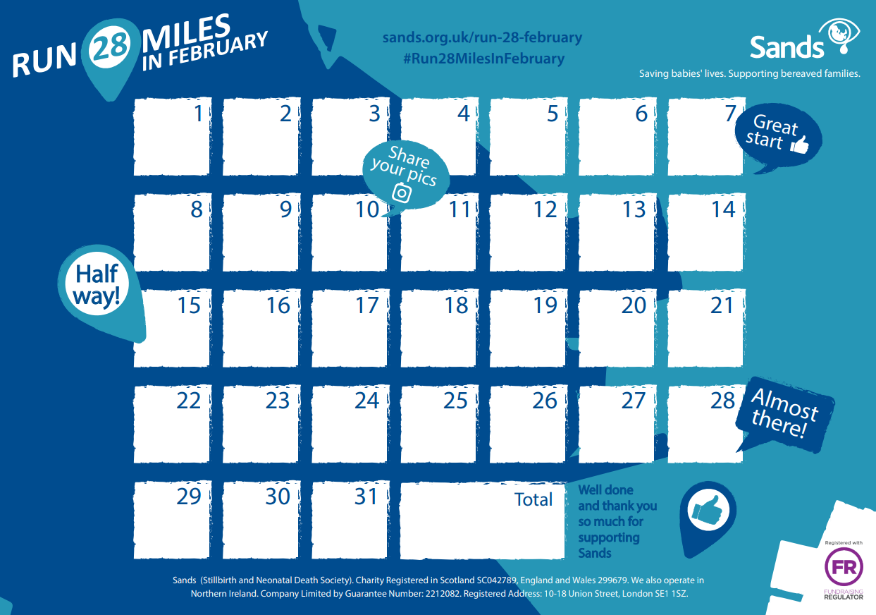 Run 28 miles in February mile tracker by day