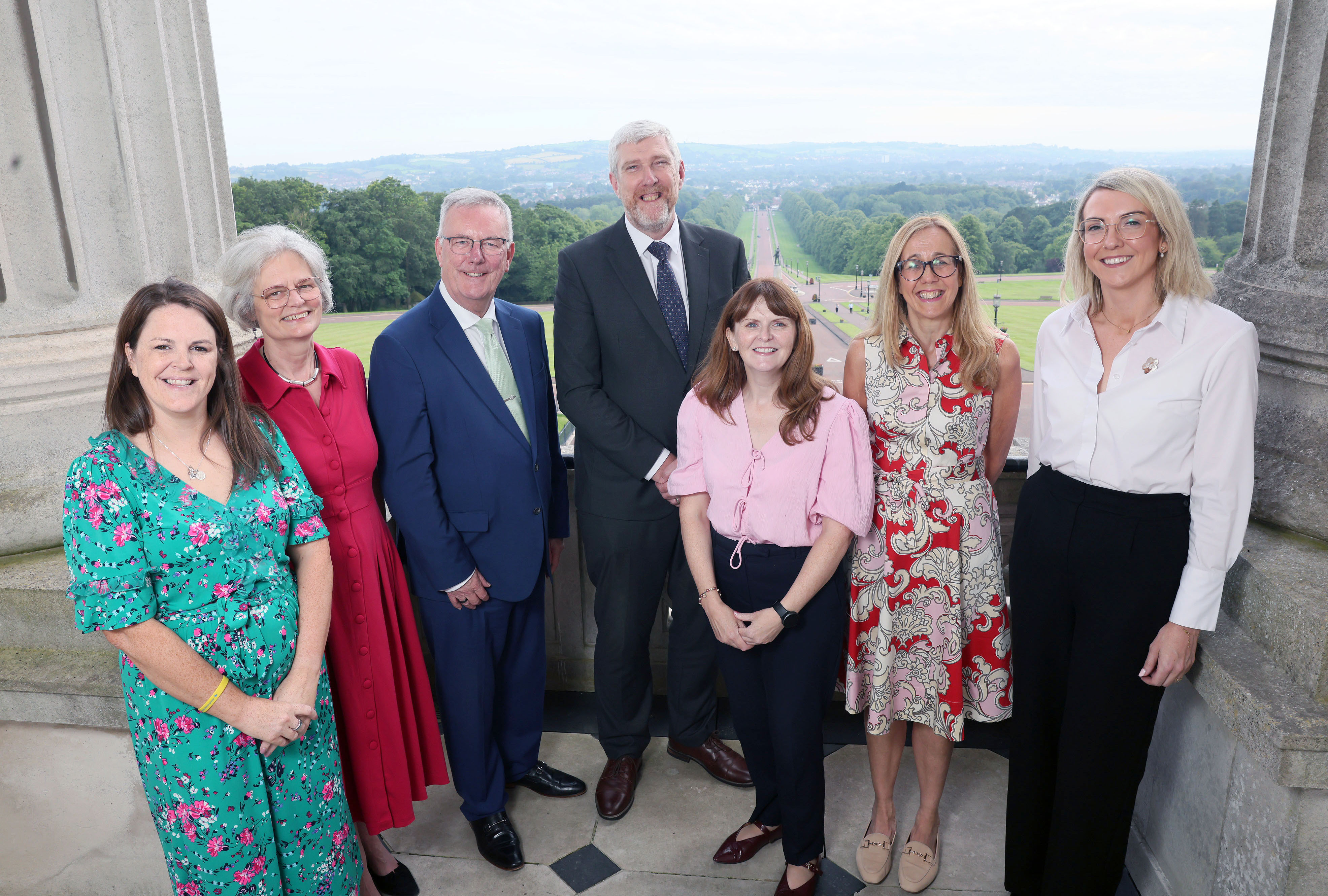 Finance Minister, John O’Dowd, Health Minister, Mike Nesbitt and Economy Minister, Caoimhe Archibald are pictured with Kelly Barnes, Sands NI volunteer and bereaved Mum, Clea Harmer, Sands Chief Executive, Kath Abrahams, Chief Executive of Tommy’s and Louise Taylor, Founder of Little Forget Me Nots Trust at the launch of the Baby Loss Certificate scheme in Parliament Buildings, Stormont on Monday evening.