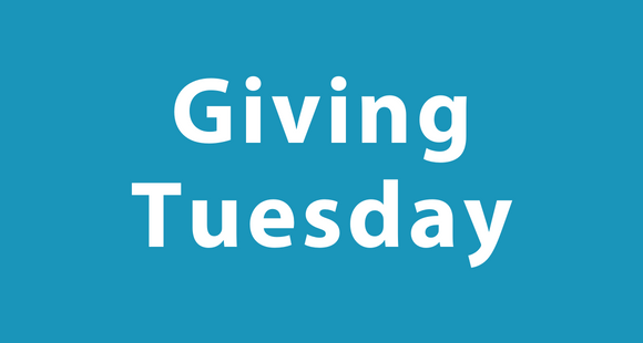 Giving Tuesday text in white on turquoise solid background
