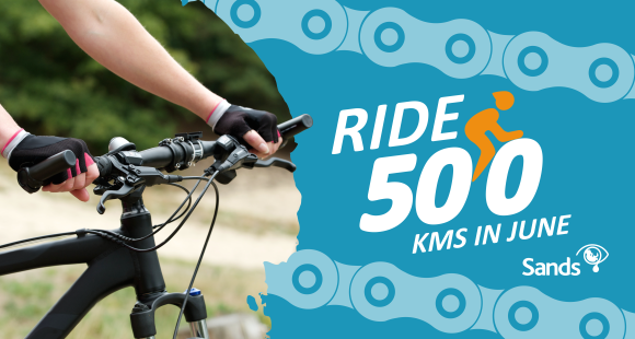 Image of bike handlebars with Ride 500km in June for Sands