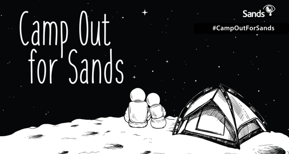 black and white illistration of 2 people camping on the moon