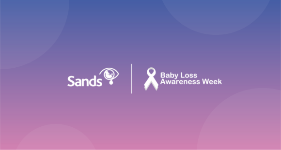 blue fading in to pink background with white text: Sands, Baby Loss Awareness Week