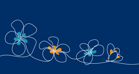 Flowers going left to right on dark blue background