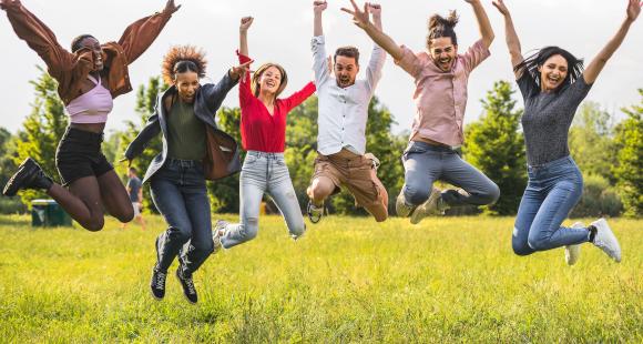 A group of people jumping for joy