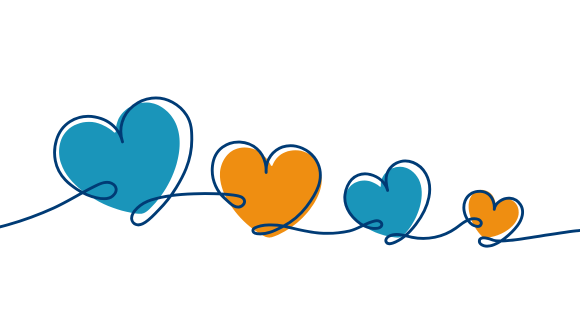 a string of blue and orange heart shapes 