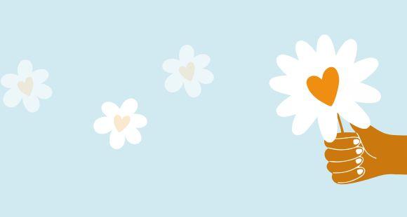 Illustration of a hand holding a daisy 