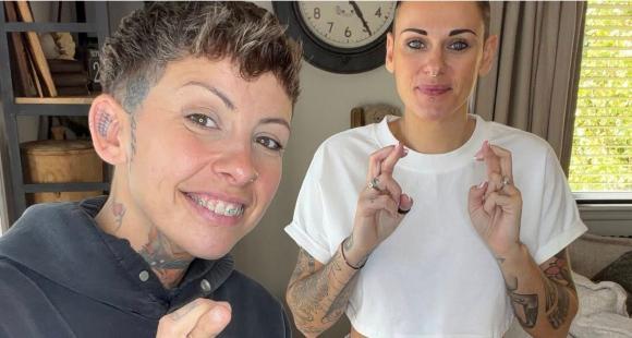 Cole and Abbie with their fingers crossed