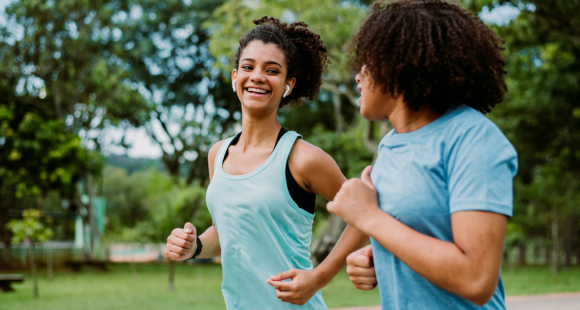April jogging challenge, two people running outside