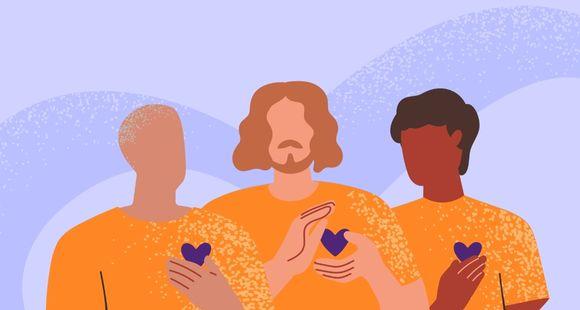 Illustration of three men stood together in Sands United shirts