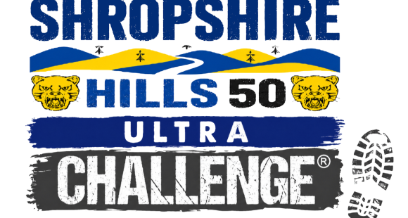 Shropshire Hills 50 Ultra Challenge Logo with blue, yellow and black graphics