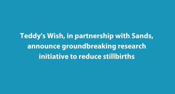 Text that says 'Teddy's Wish, in partnership with Sands, announce a groundbreaking research initiative to reduce stillbirths. 