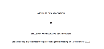 Text reads Articles of Association of Stillbirth and neonatal death society