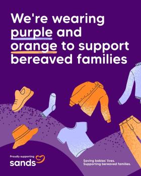 We're wearing purple and orange social media tile for Instagram and Facebook Feed