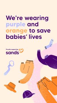 We're earing purple and orange social media tile for Instagram and Facebook Stories