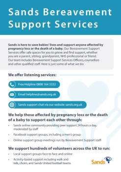 Front cover of Bereavement support flyer