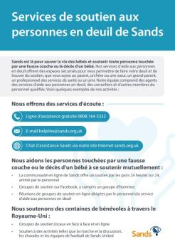 Front cover of Bereavement support flyer in French language