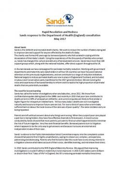 Rapid Resolution and Redress, Sands, response ,Department of Health, England, consultation
