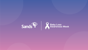 blue fading to pink background with white text: sands, baby loss awareness week