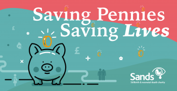 Saving pennies saving lives logo with a pink piggy bank with coin dropping in
