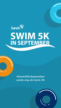 Swim 5K in September phone wallpaper on a blue background