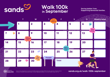 Walk 100k in September tracker calendar with dates in September