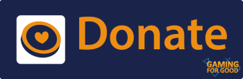 Blue backgrund button with orange 'donate' text