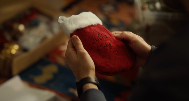 A Christmas stocking which reads 'Julia May'