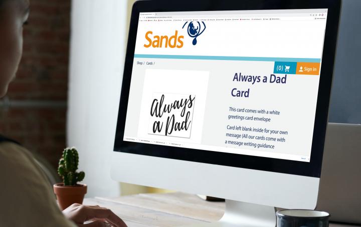 computer screen with the sands shop on the browser