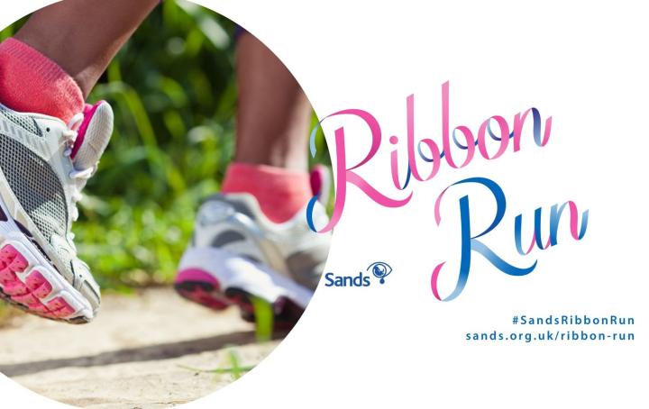 Ribbon Run banner with a photo close up of running shoes