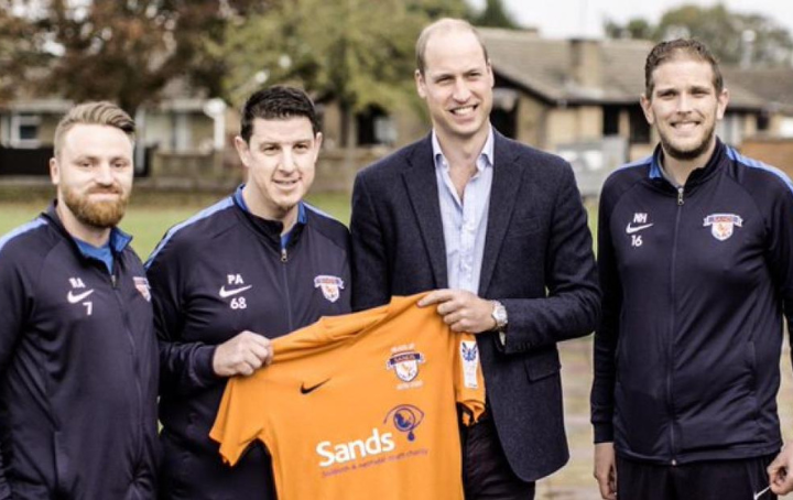 HRH Prince William with Sands United players. 