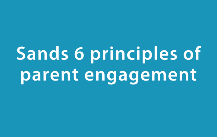 white text reading 'Sands 6 Principles of parent engagement' on a turquoise blue background