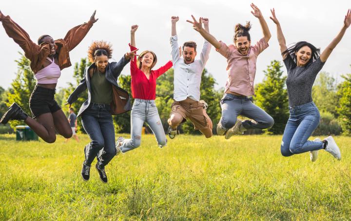 A group of people jumping for joy