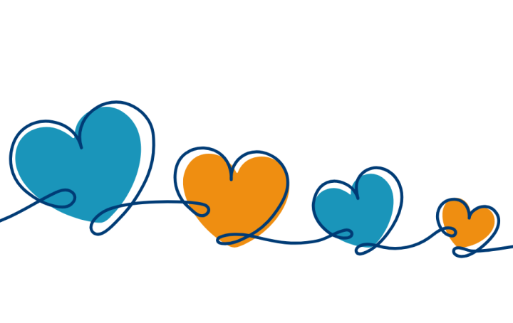 string of blue and orange hearts