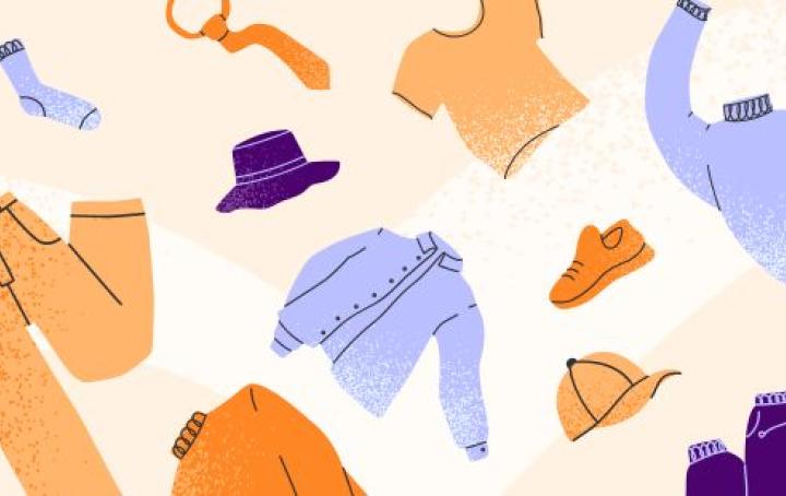 An illustration of items of clothing in purple and orange