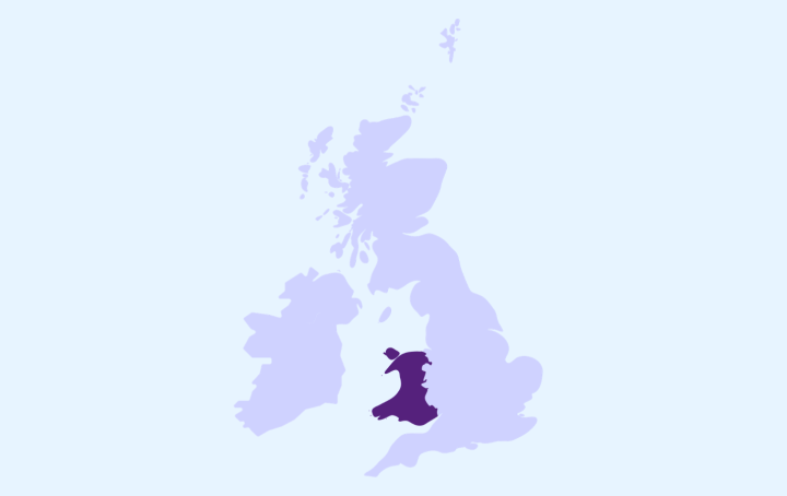 Map of the UK, with Wales highlighted