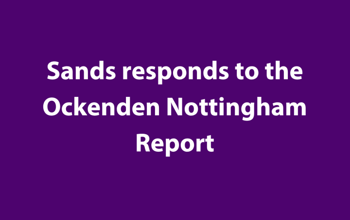 White text on purple background reads "Sands responds to the Nottingham Ockenden report"