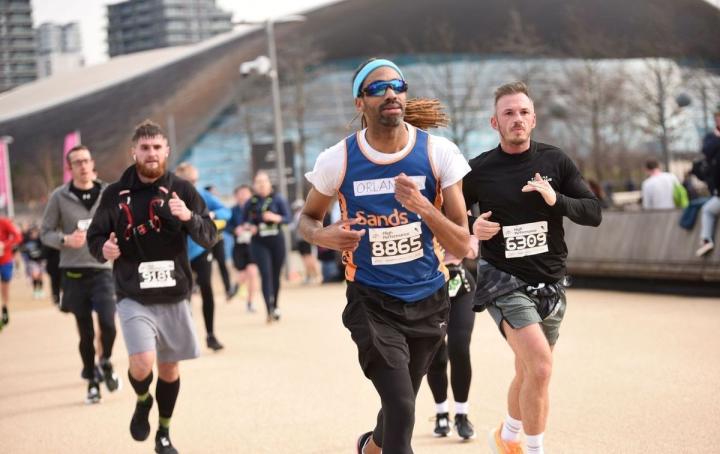 Runners running a race route