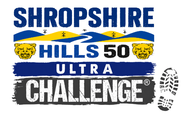 Shropshire Hills 50 Ultra Challenge Logo with blue, yellow and black graphics