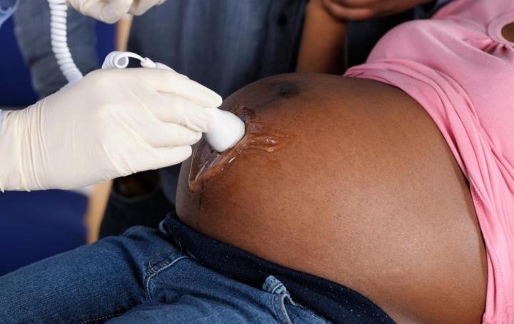 Woman receiving ultrasound examination.